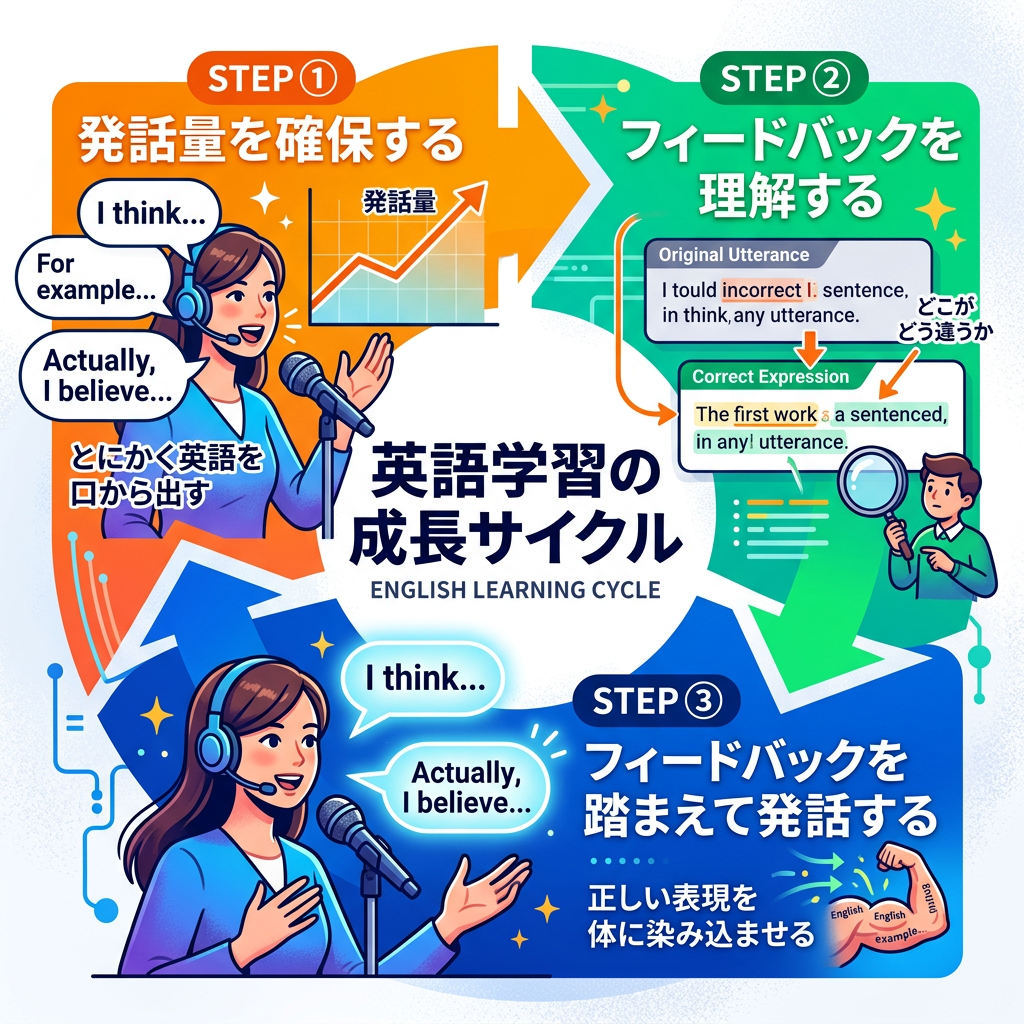 English learning cycle: speak, understand feedback, and speak again